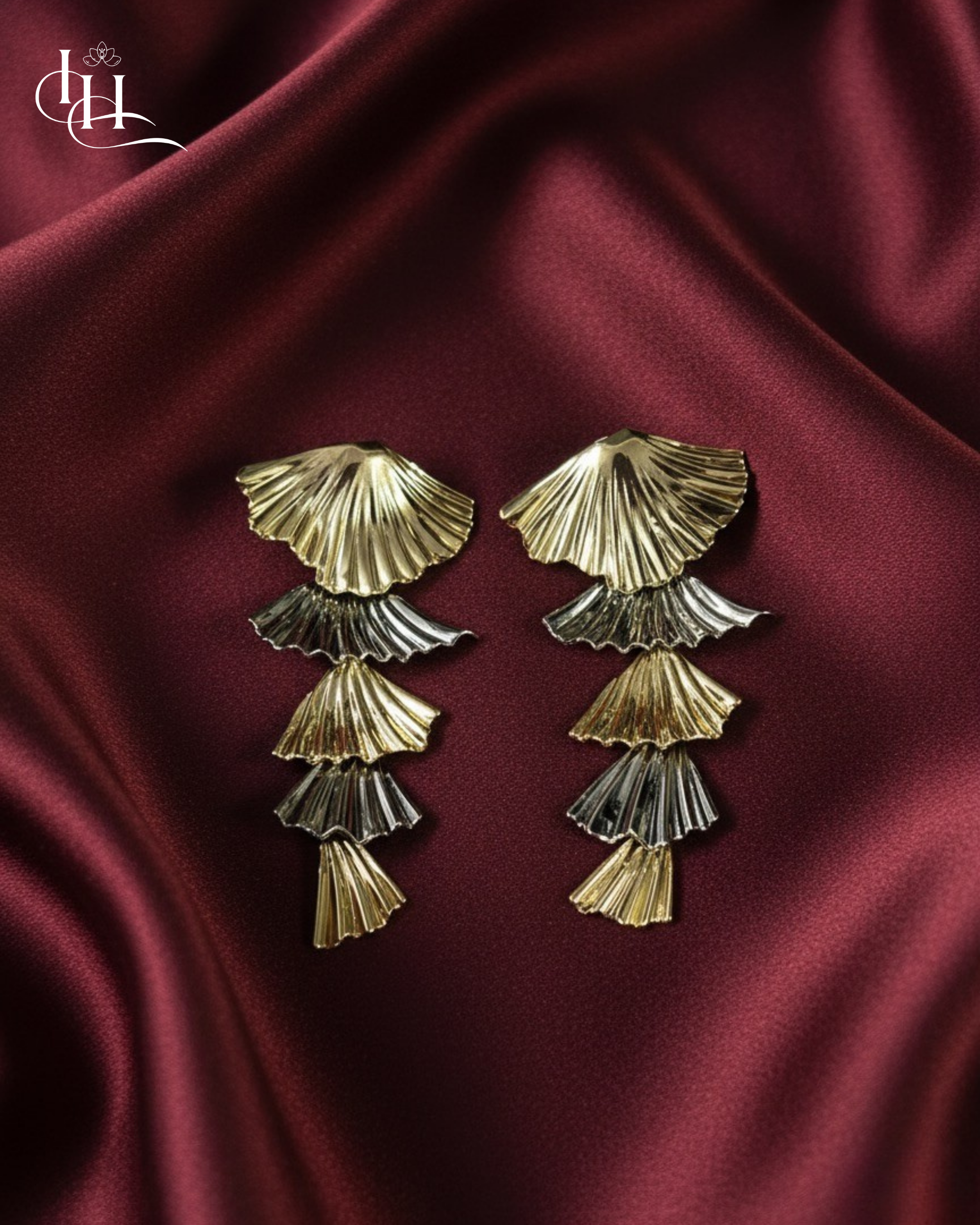 Dual-Tone Fan Cascade Statement Earrings