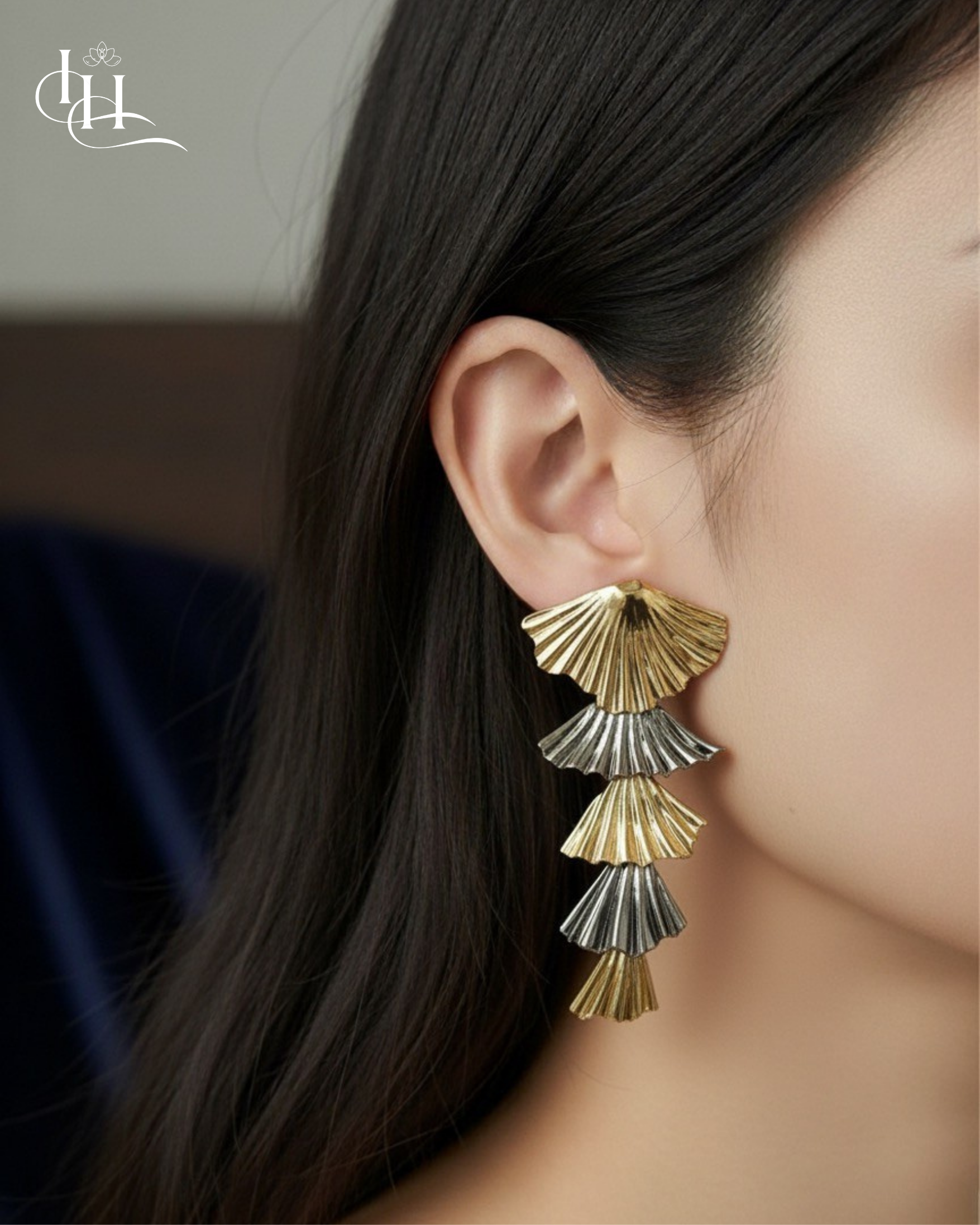 Dual-Tone Fan Cascade Statement Earrings