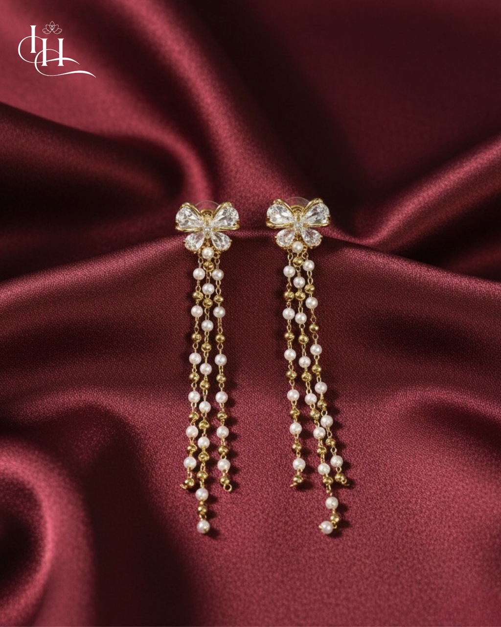 Elegant Pearl Cascade Butterfly Earrings