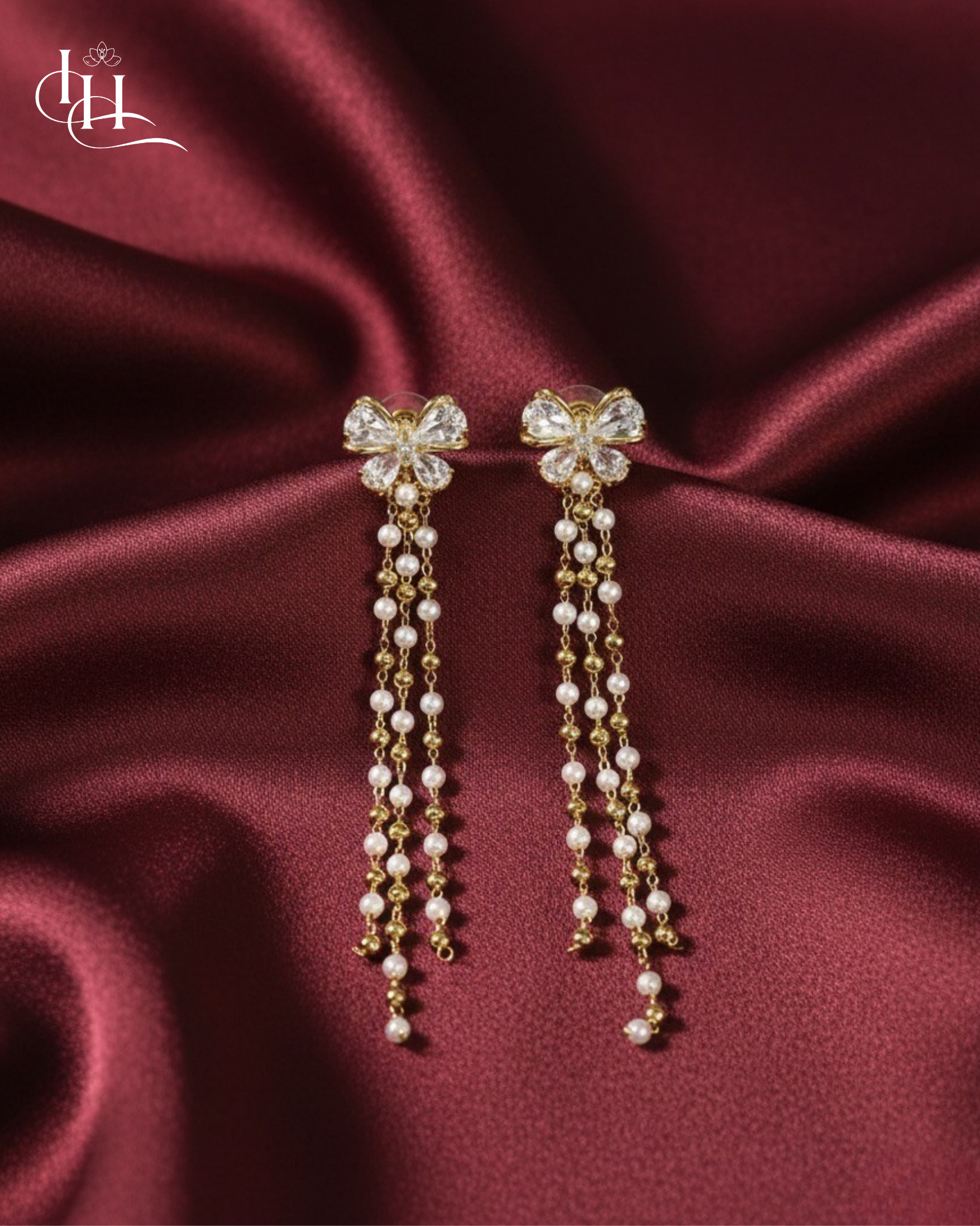 Elegant Pearl Cascade Butterfly Earrings