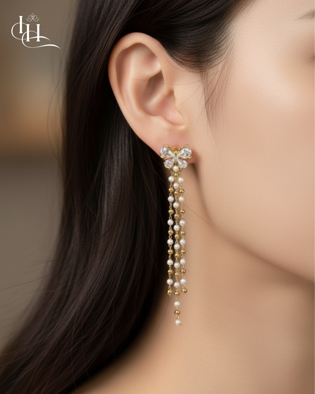 Elegant Pearl Cascade Butterfly Earrings