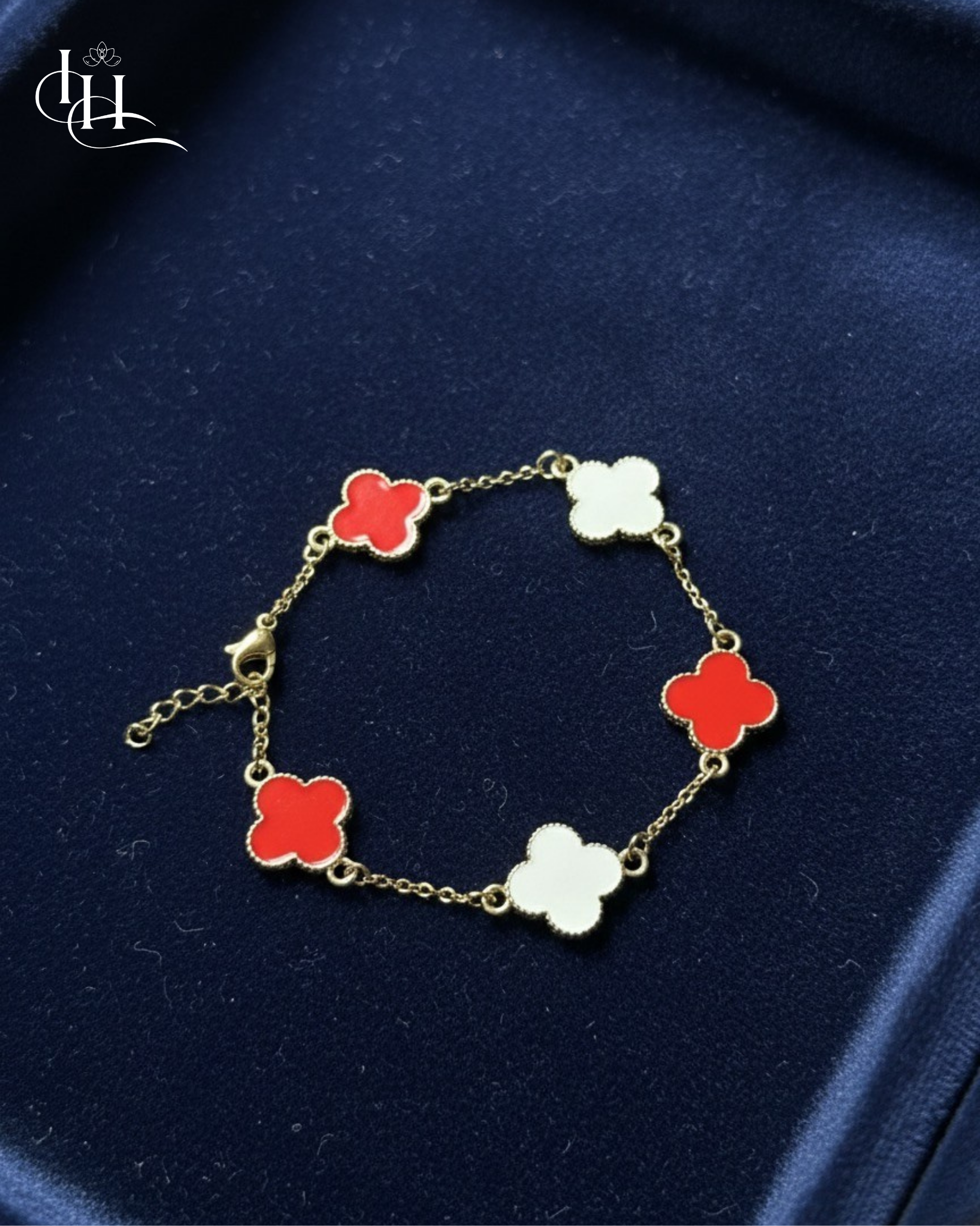 Red & White Clover Charm Bracelet