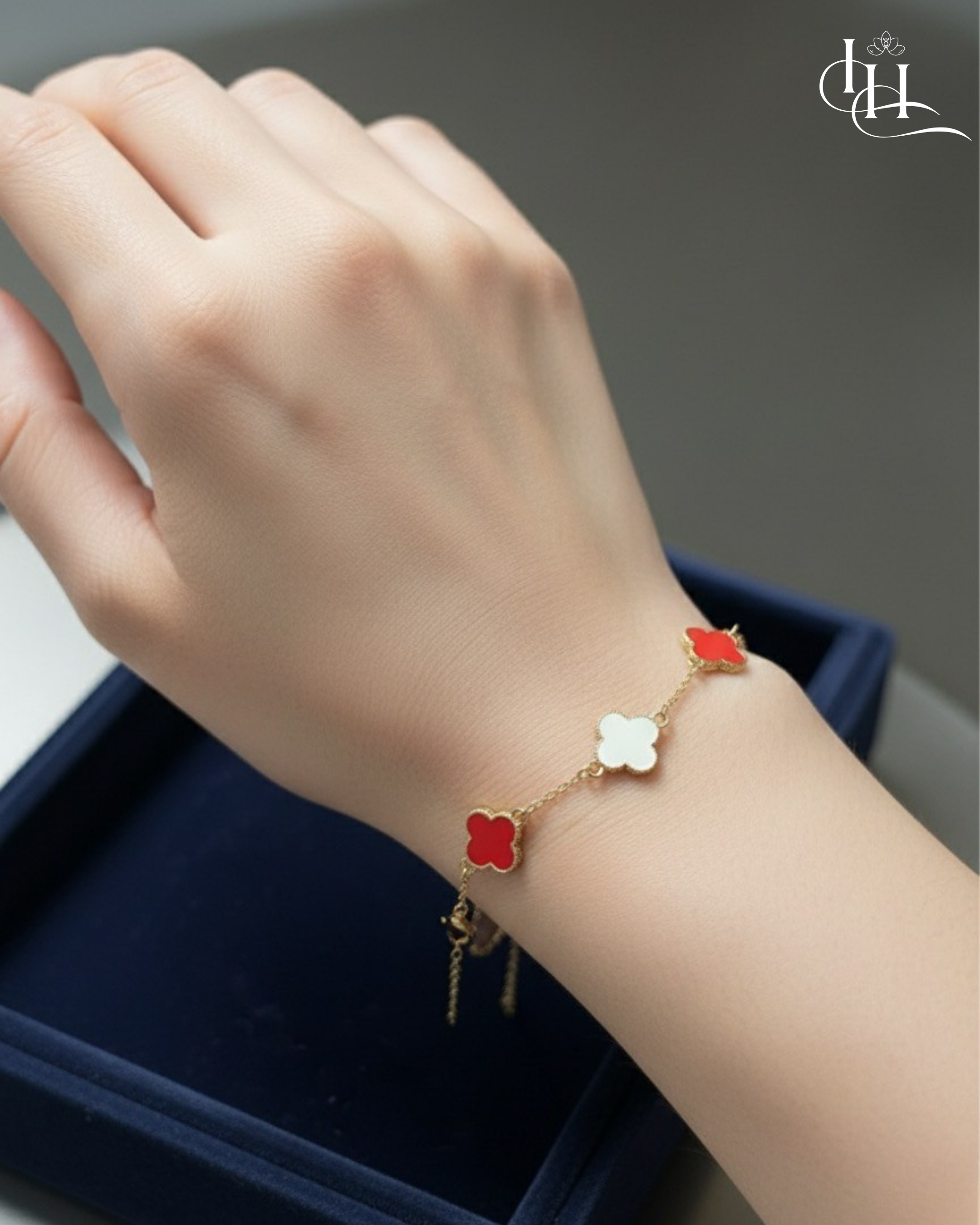 Red & White Clover Charm Bracelet