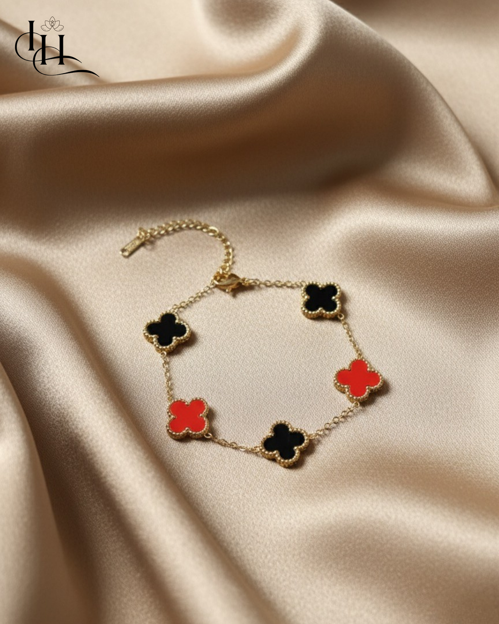 Red and Black Clover Charm Bracelet