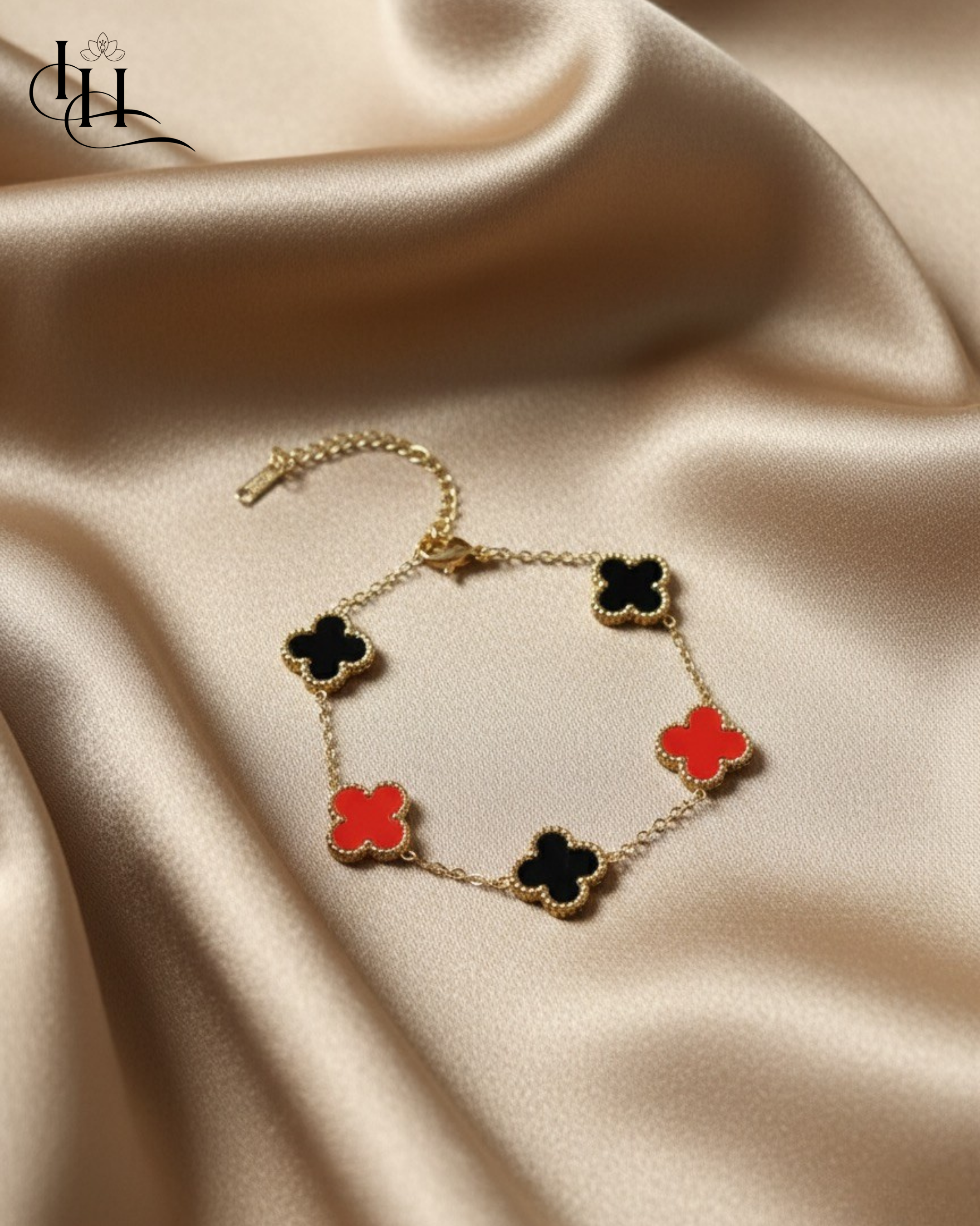 Red and Black Clover Charm Bracelet