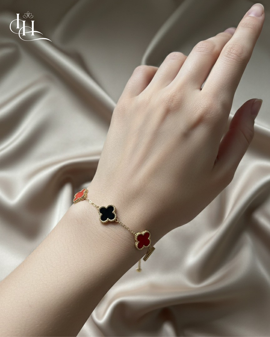 Red and Black Clover Charm Bracelet