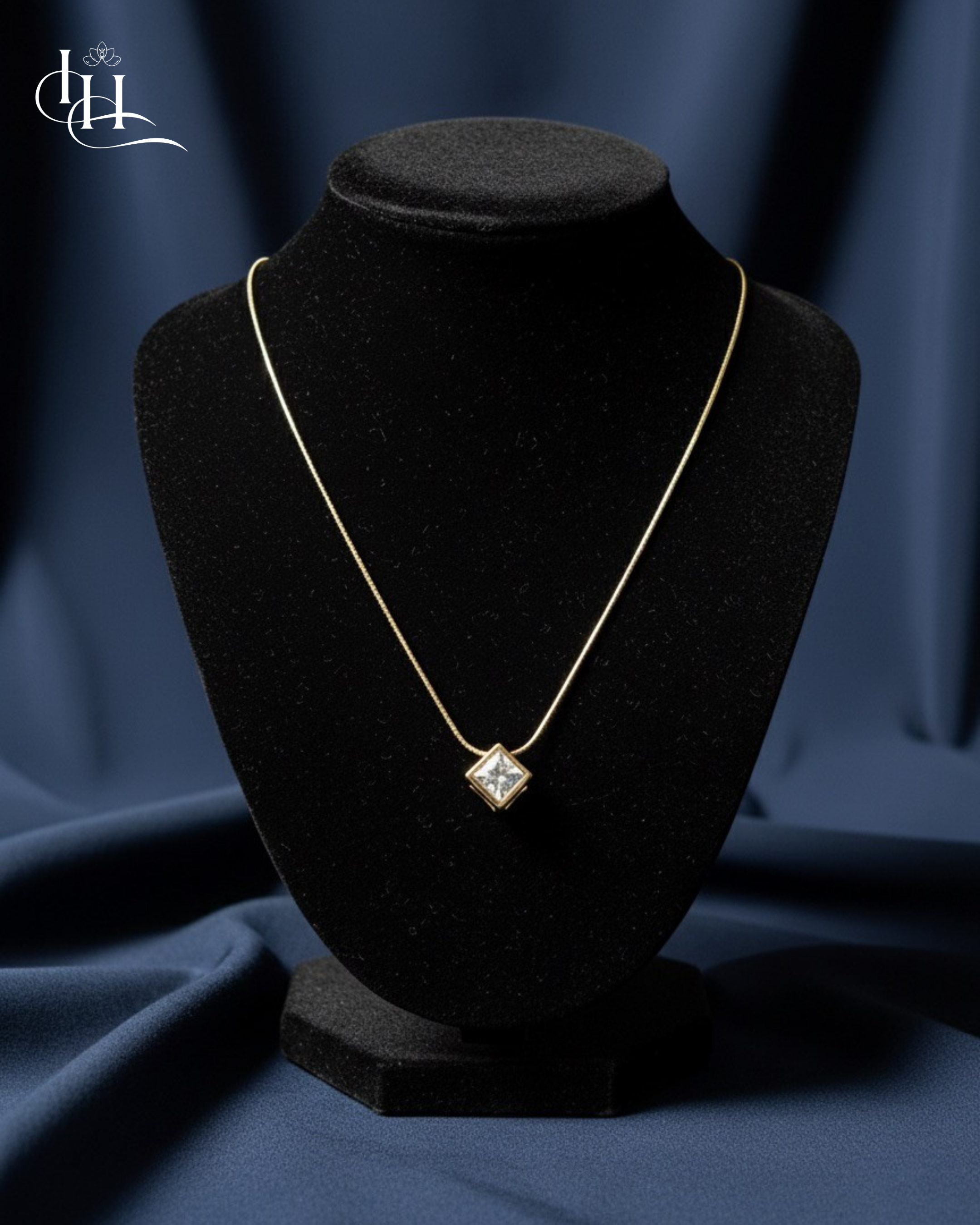 Minimal Square Solitaire Pendant Necklace