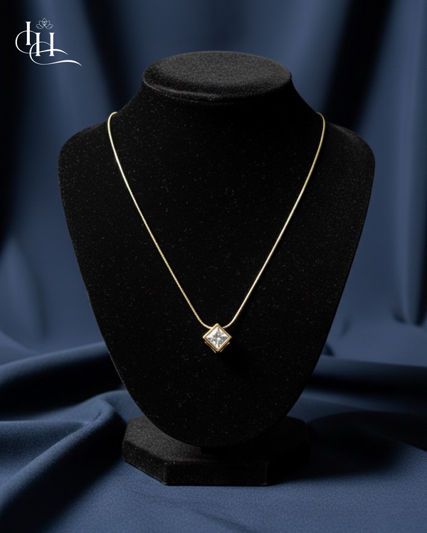 Minimal Square Solitaire Pendant Necklace
