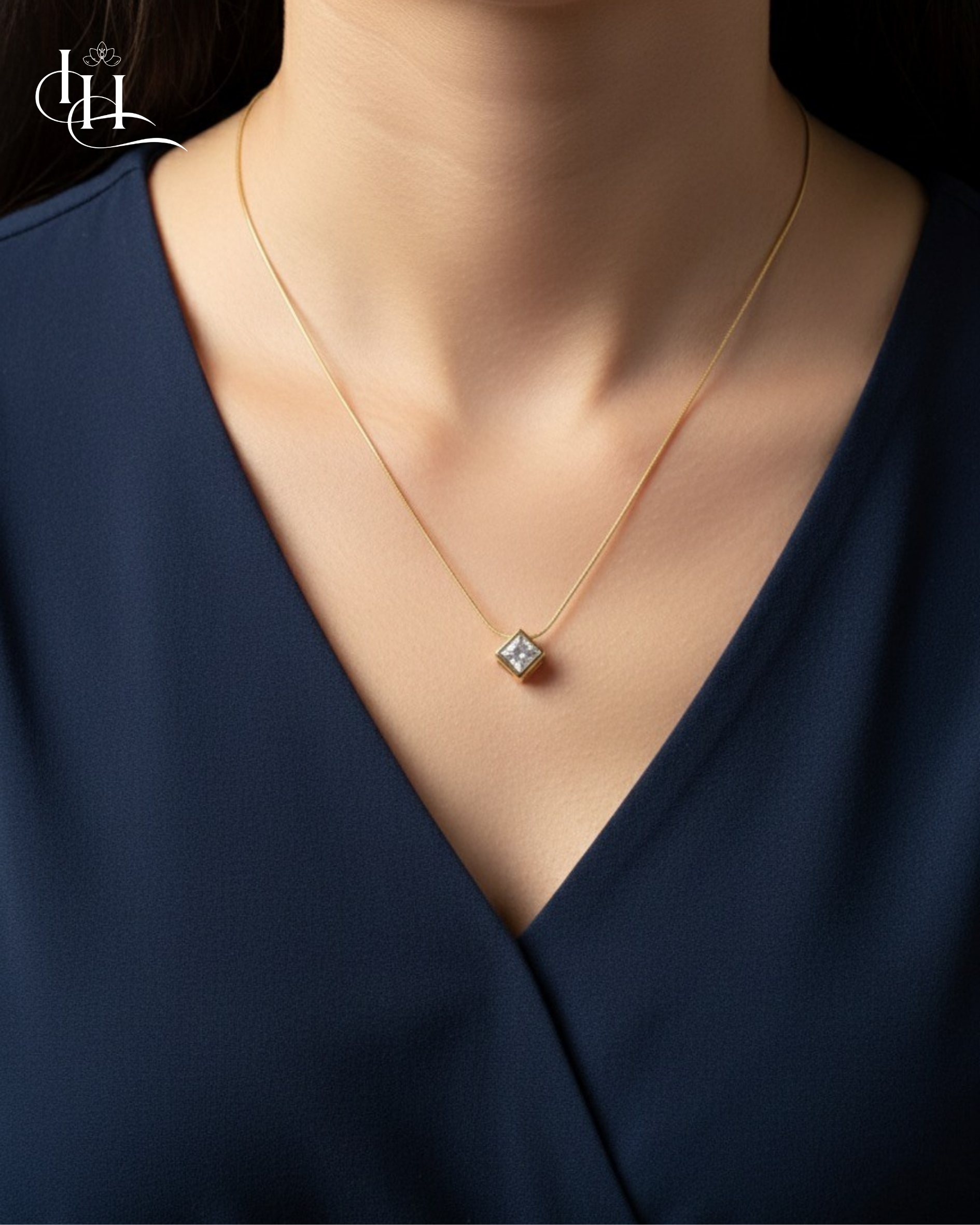 Minimal Square Solitaire Pendant Necklace