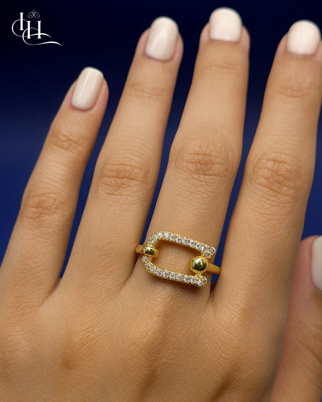 Minimalist Pave CZ Bar Design Cocktail Ring