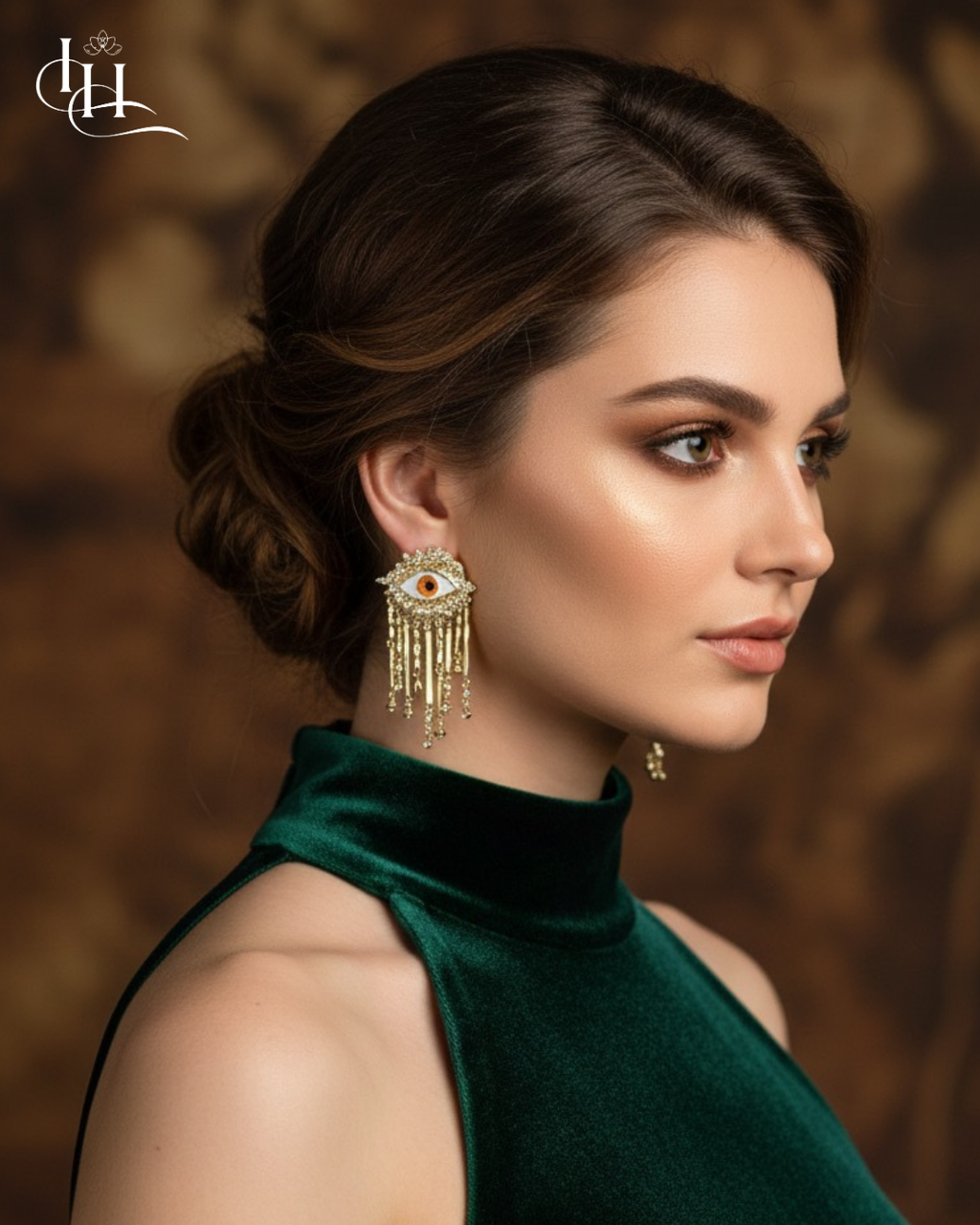 “Eye Elegance Statement Anti-Tarnish Earrings – Gold Dangle Designer Edition”