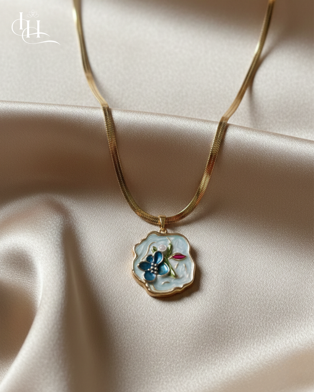 Blue Blossom Enamel Pendant Necklace