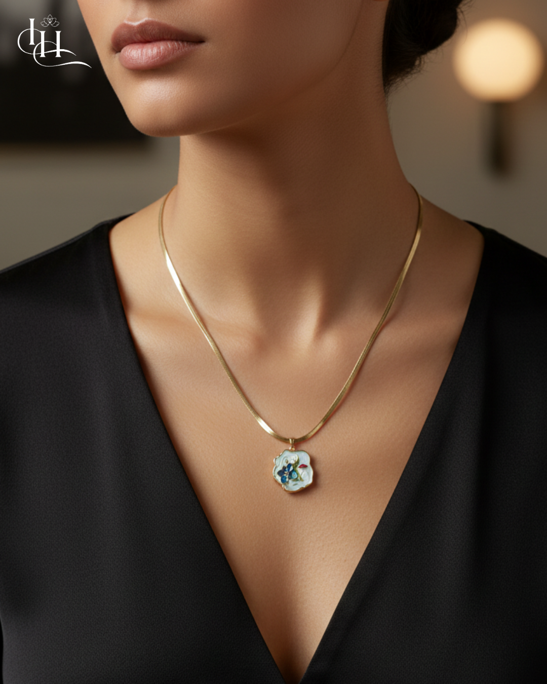 Blue Blossom Enamel Pendant Necklace