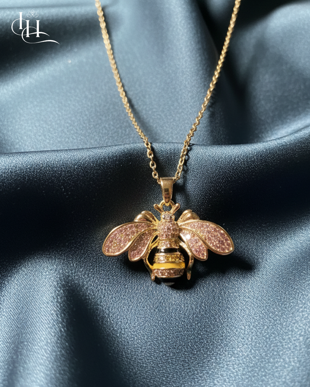 Gilded Glitter Bee Pendant Necklace