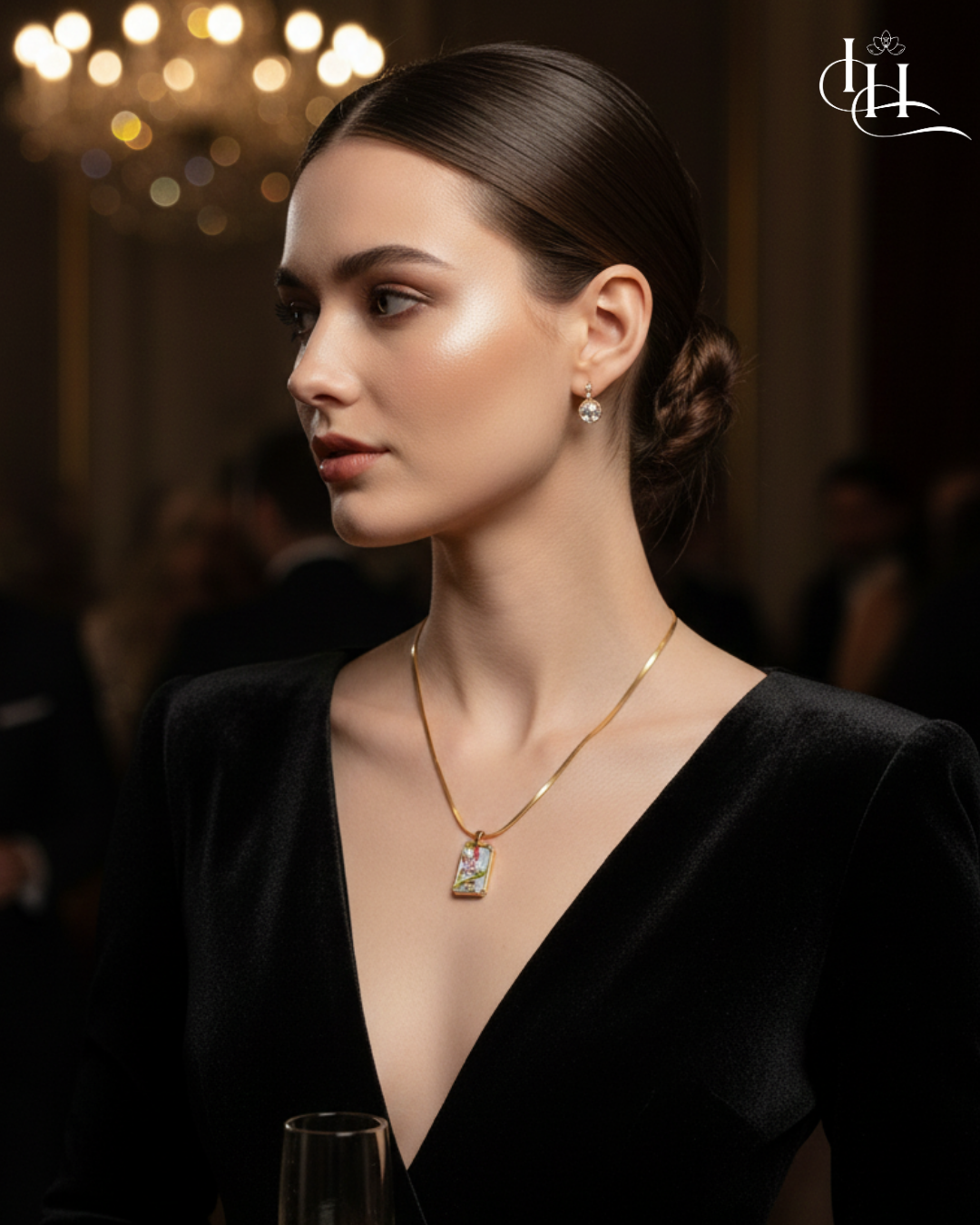 Garden Pearl Enamel Rectangle Pendant Necklace