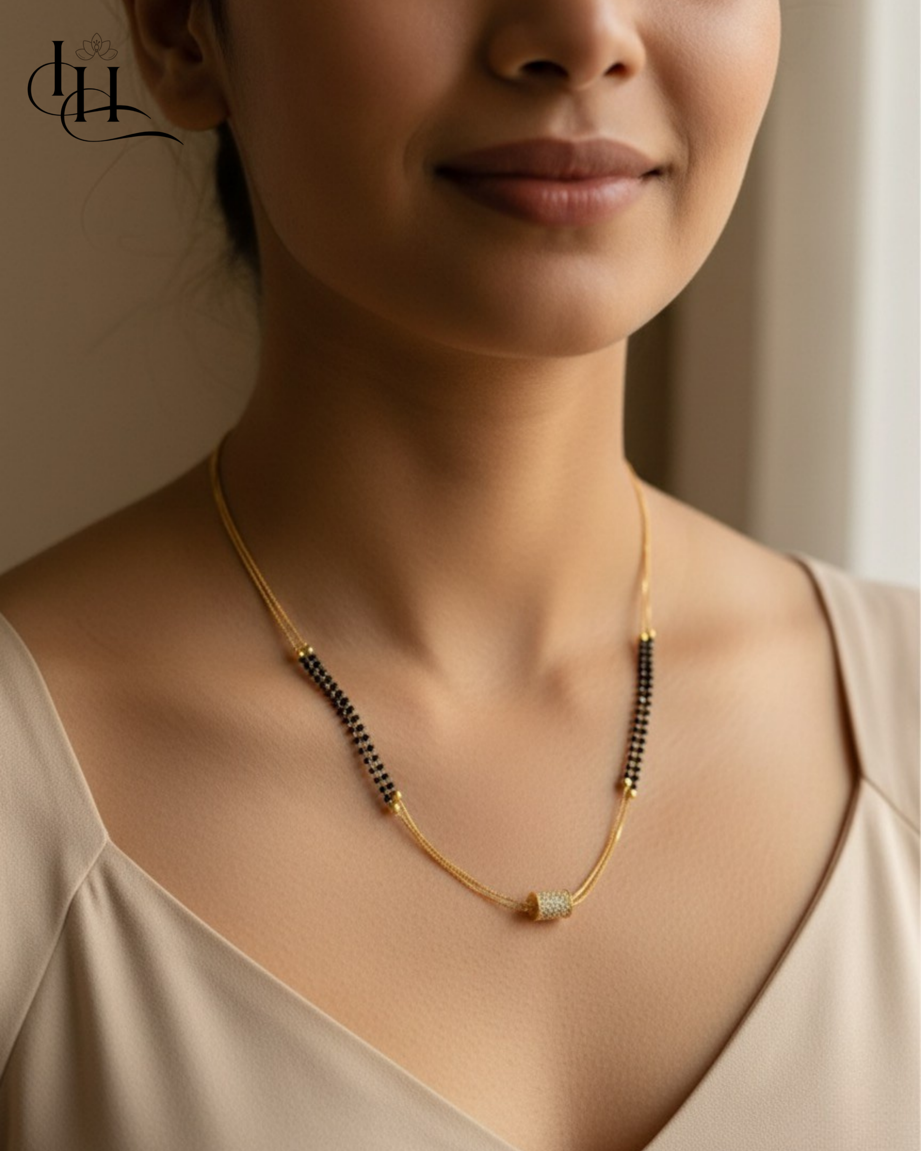 Elegant Dual-Strand Gold Mangalsutra with Cubic Zircon Pendant