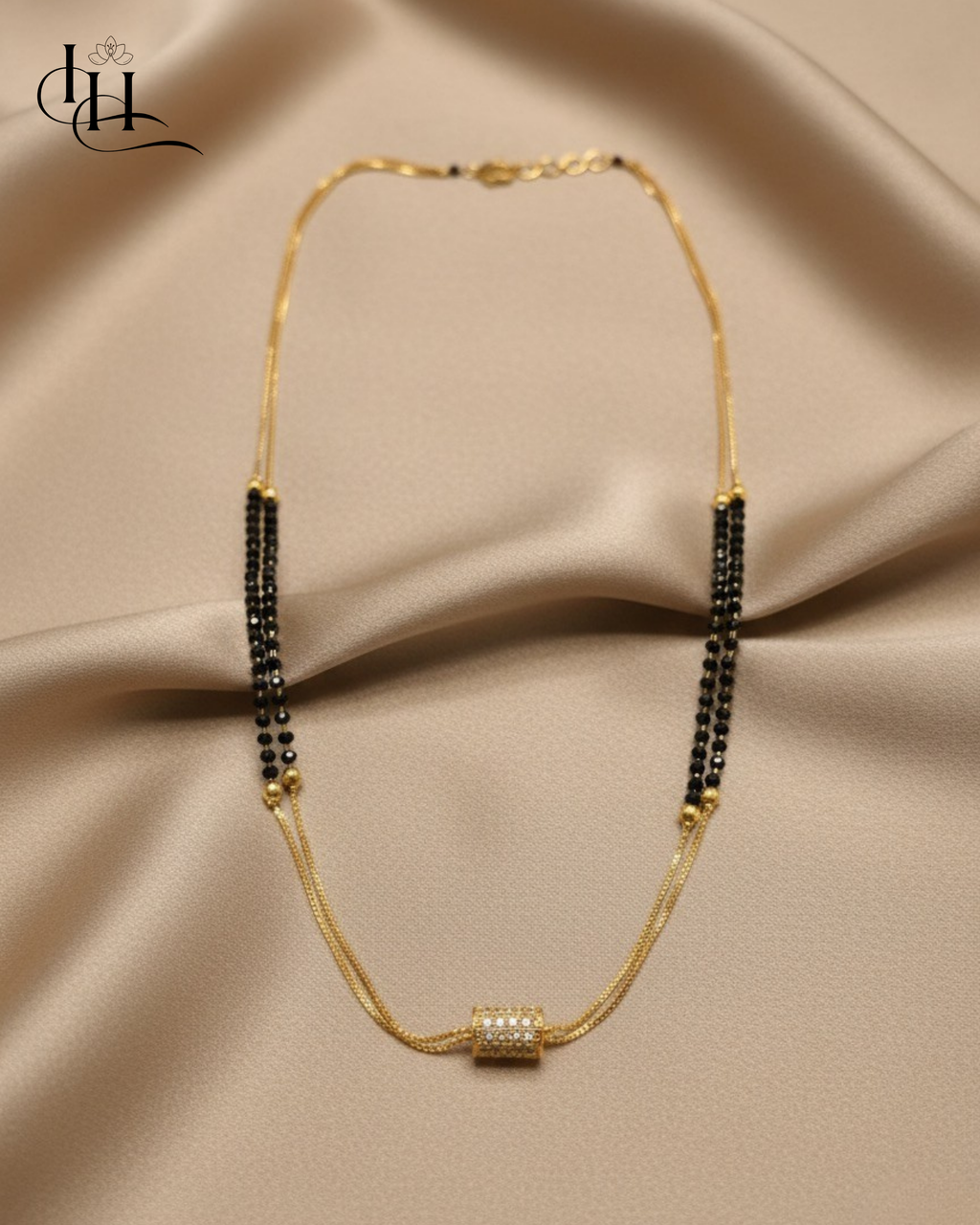 Elegant Dual-Strand Gold Mangalsutra with Cubic Zircon Pendant