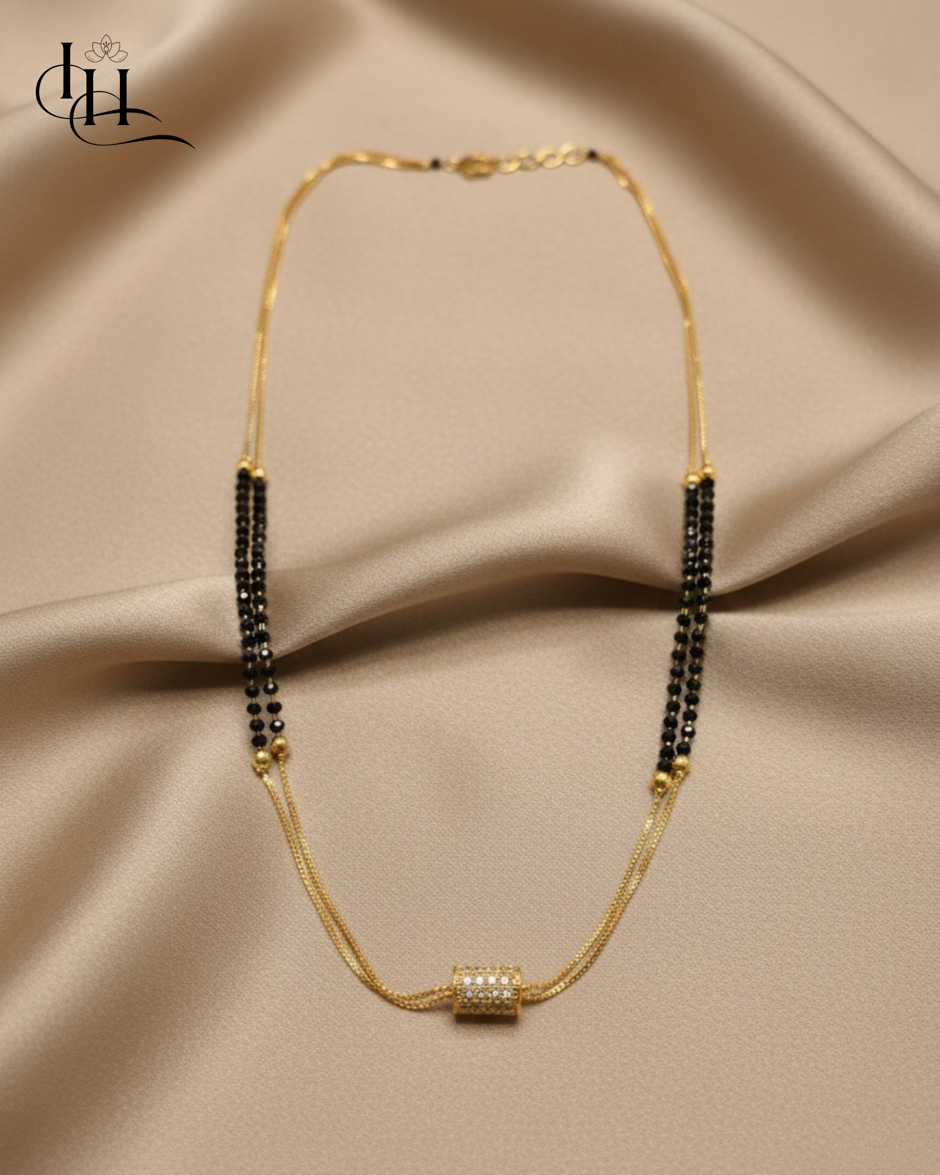 Elegant Dual-Strand Gold Mangalsutra with Cubic Zircon Pendant