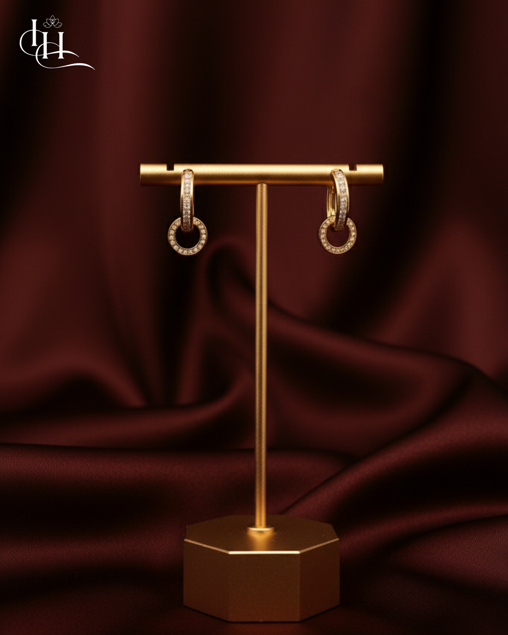 Classic  Double Hoop Earrings with Cubic Zircon Detailing