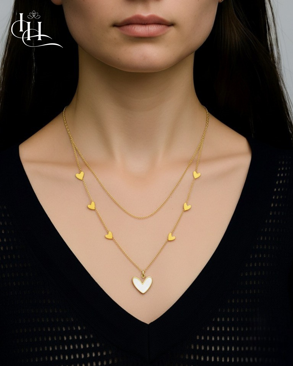 Elegant Double-Layered Gold Heart Necklace