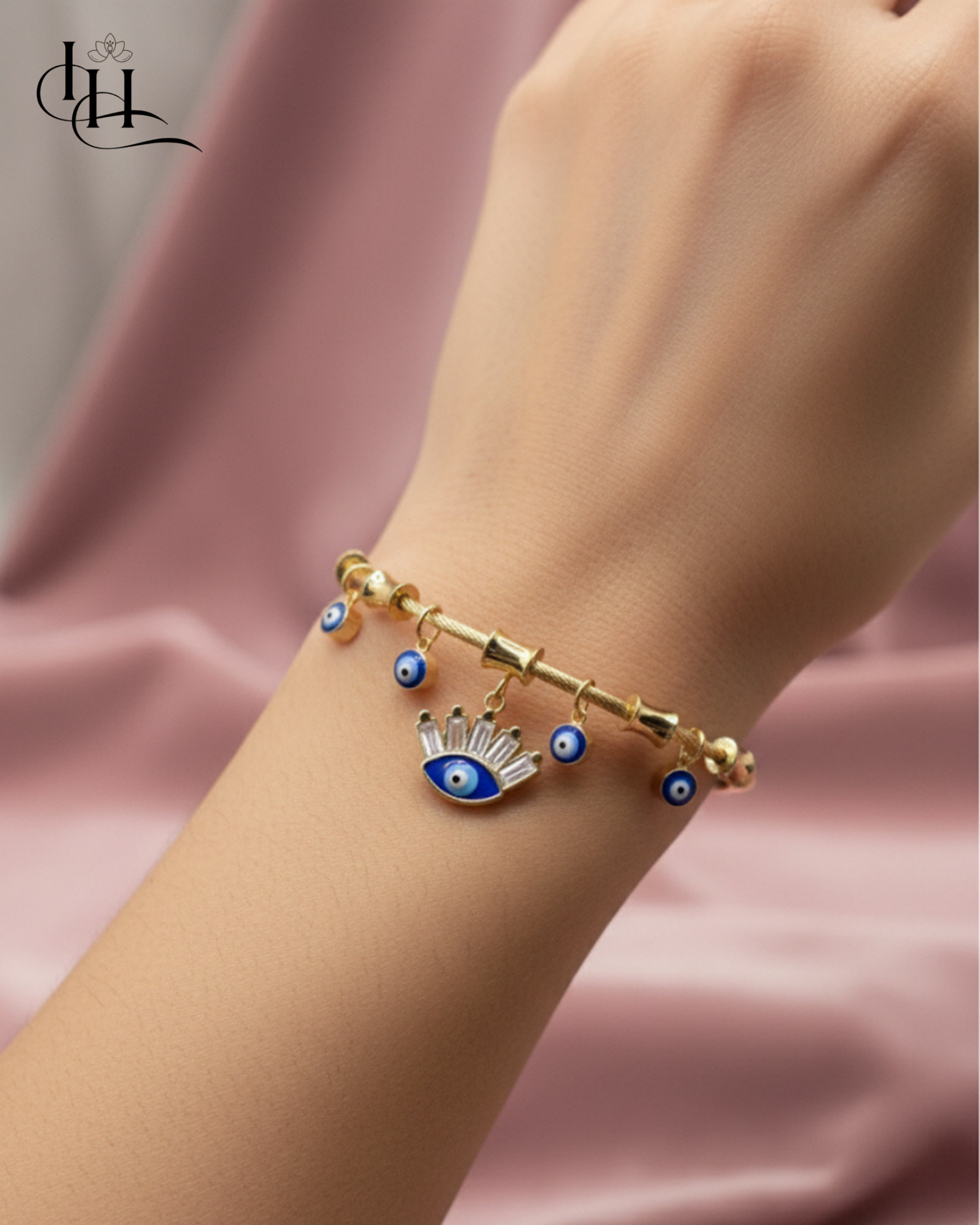 Golden Evil Eye Charm Bangle