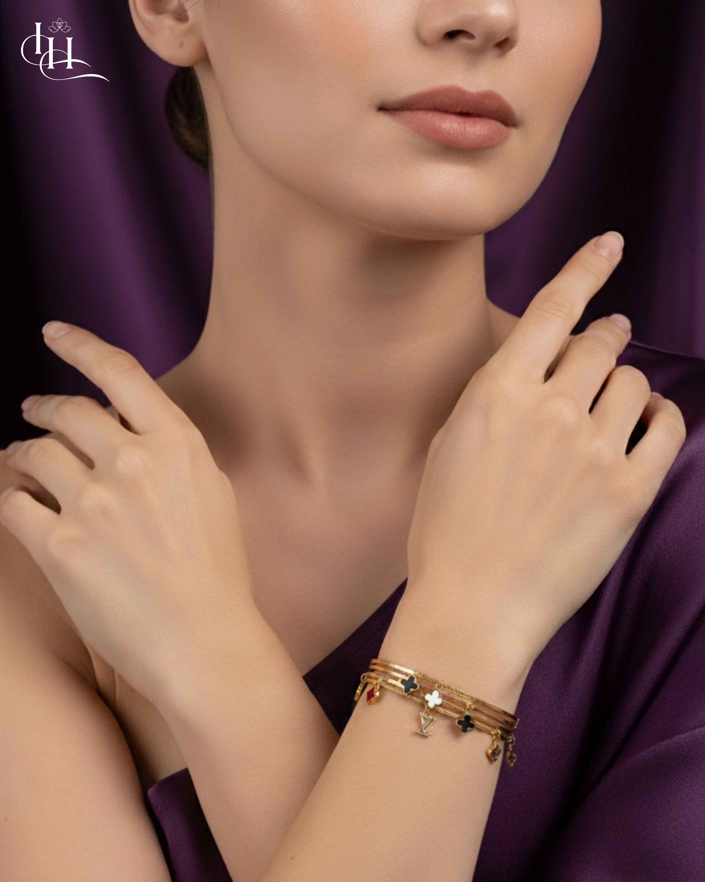 Golden LV Charm Bangle | Multi-Color Enamel Charm Bangles