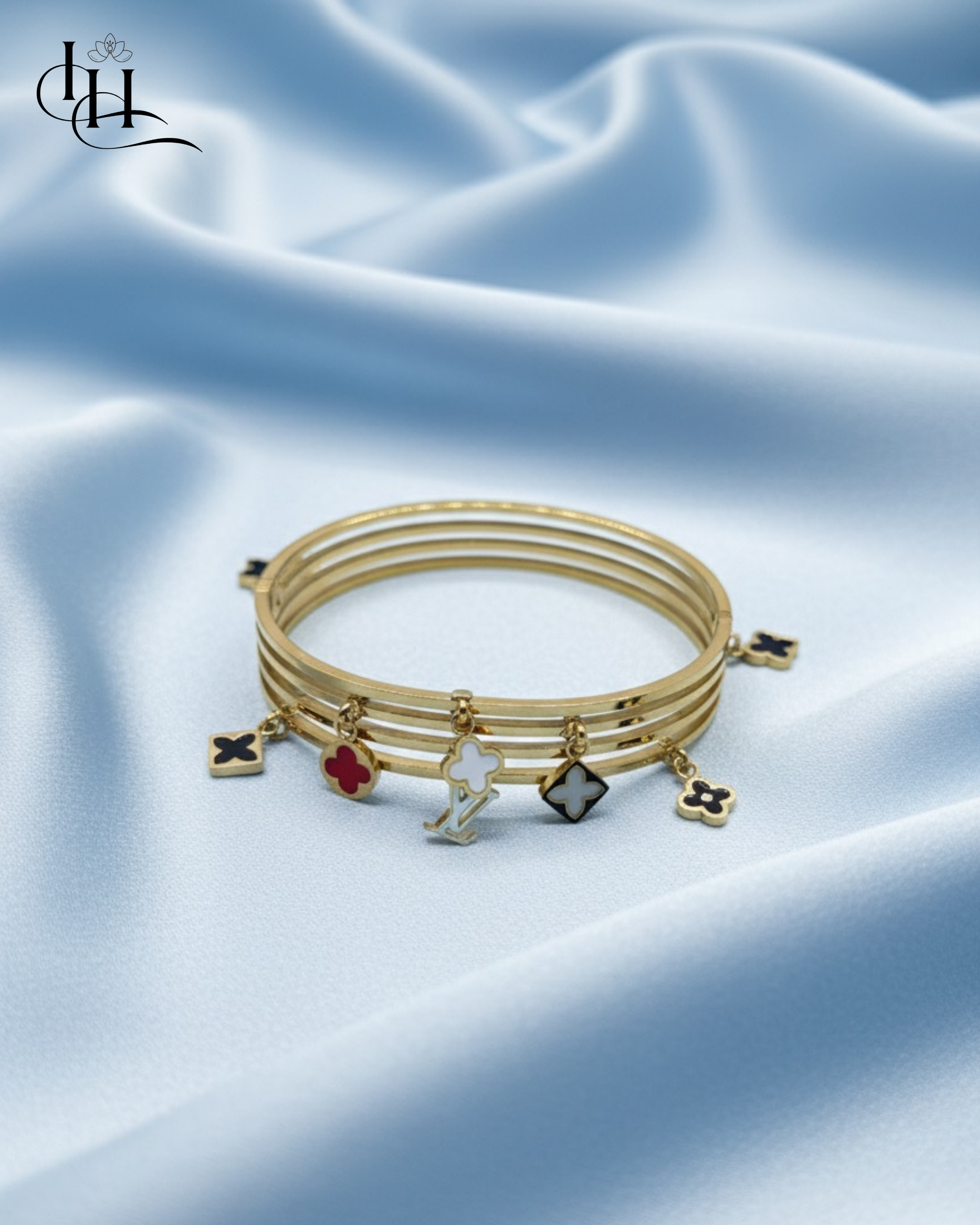 Golden LV Charm Bangle | Multi-Color Enamel Charm Bangles