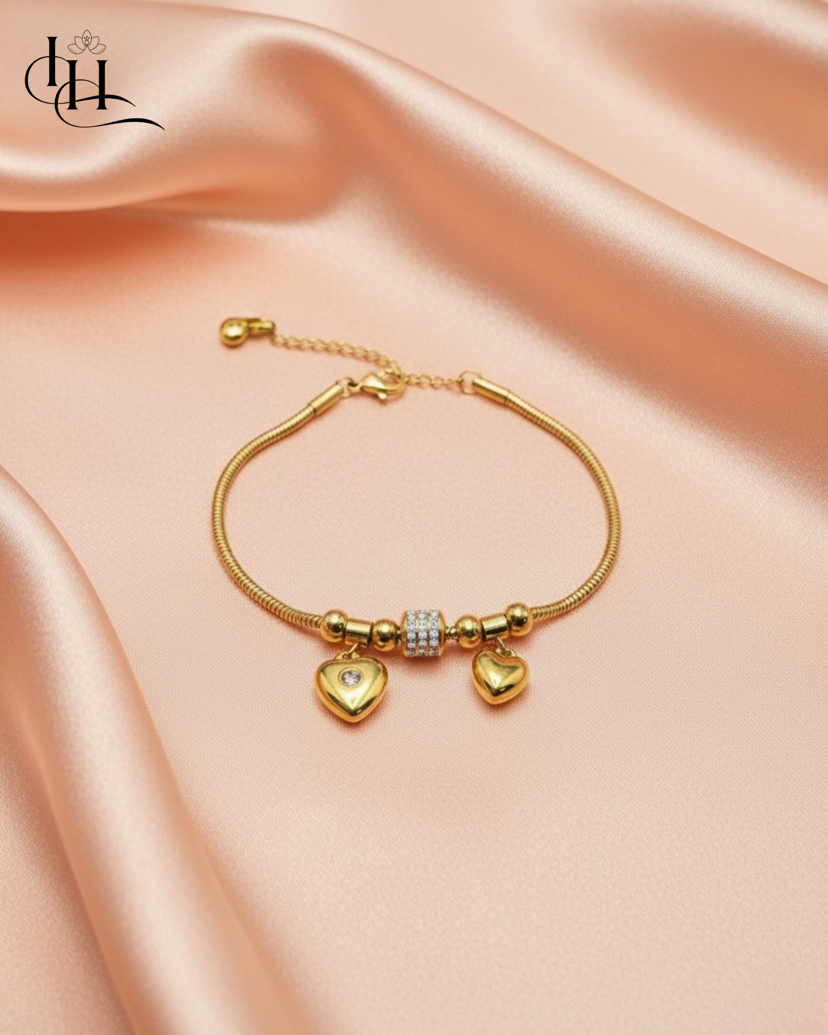 Anti Tarnish Gold Heart Charm Bracelet for Women | Daily Wear Jewellery