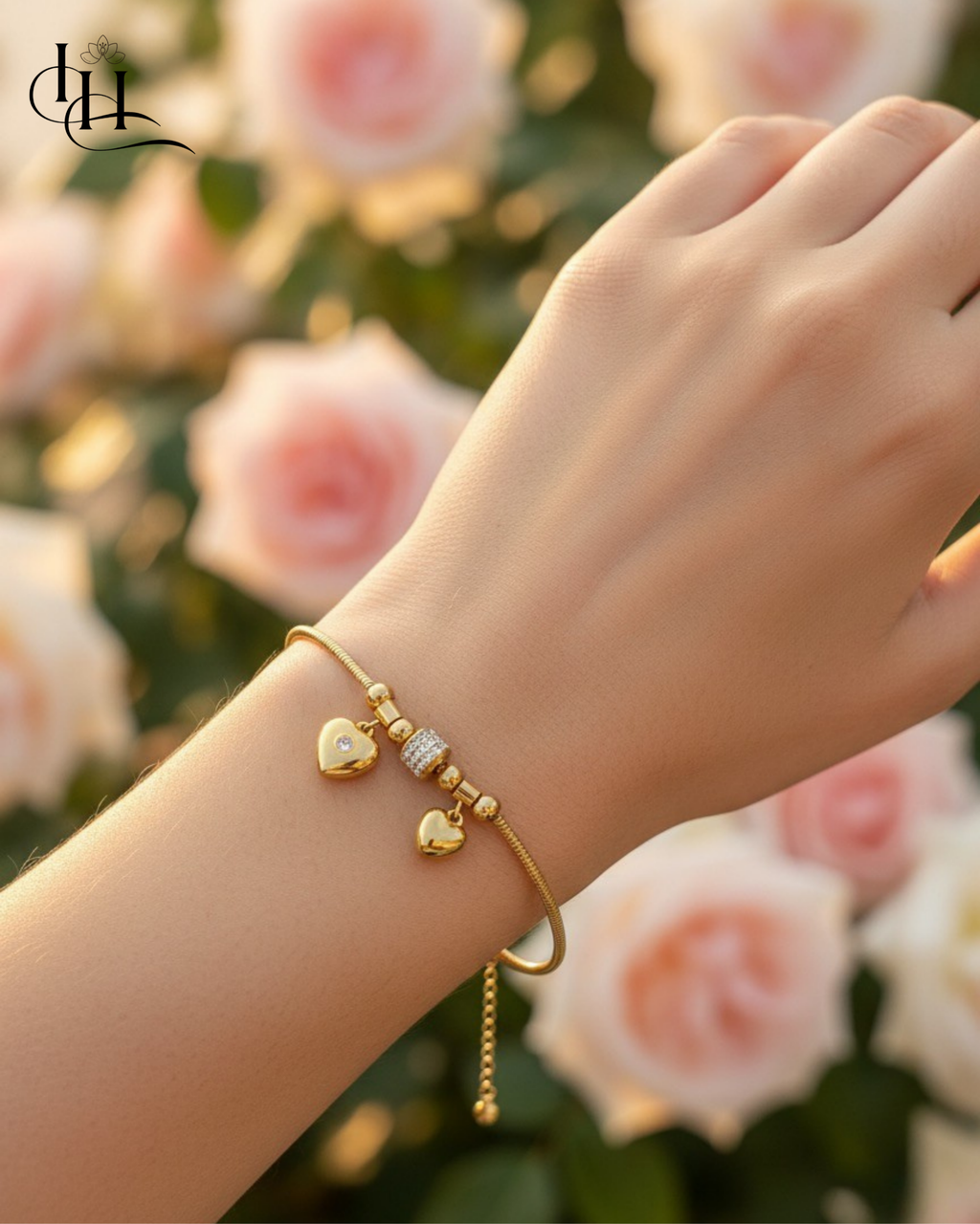 Anti Tarnish Gold Heart Charm Bracelet for Women | Daily Wear Jewellery