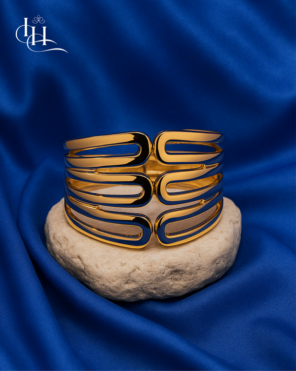 luxury open-cut gold cuff bracelet