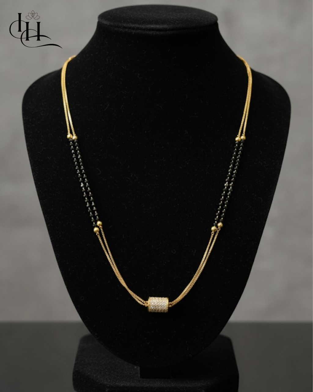 Elegant Dual-Strand Gold Mangalsutra with Cubic Zircon Pendant