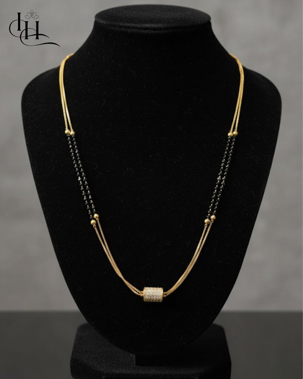 Elegant Dual-Strand Gold Mangalsutra with Cubic Zircon Pendant