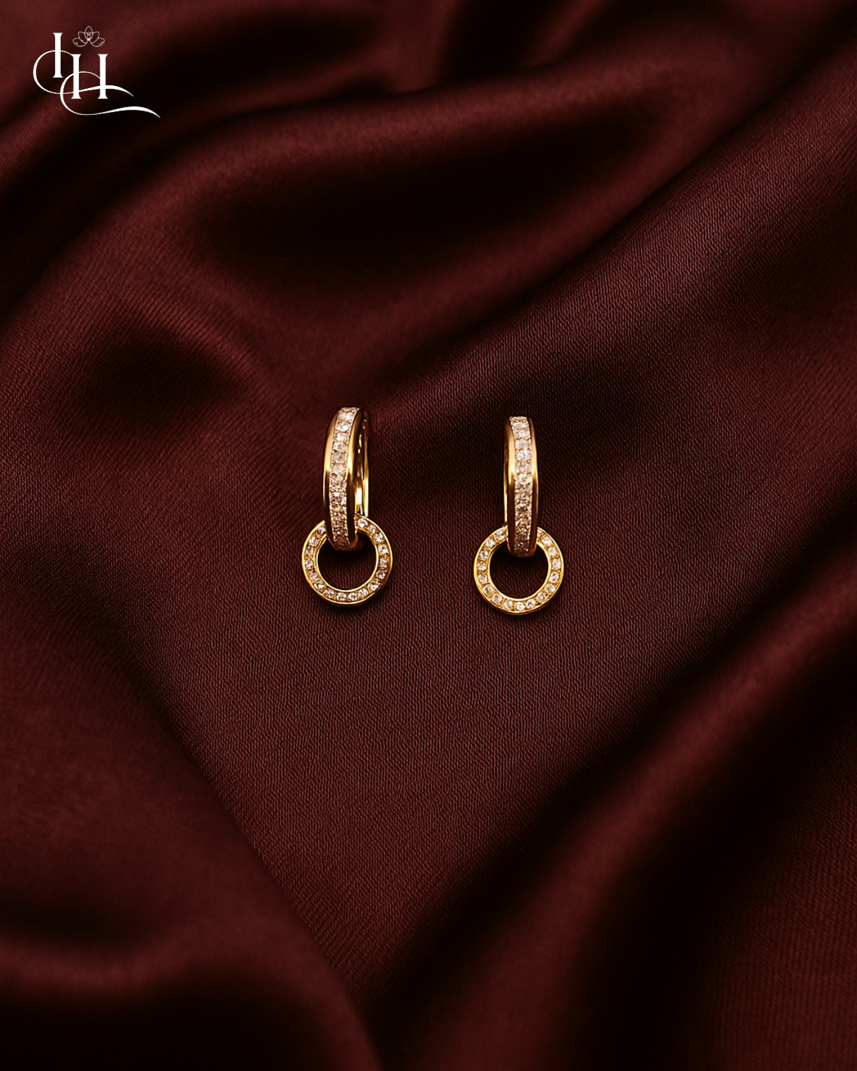 Classic  Double Hoop Earrings with Cubic Zircon Detailing