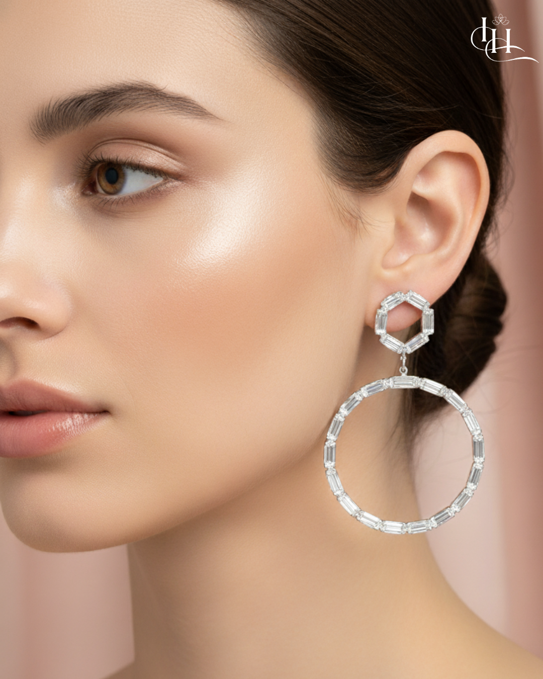 Crystal Baguette Halo Hoop Earrings