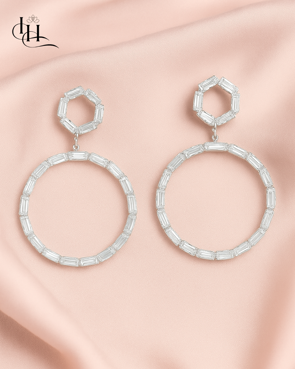 Crystal Baguette Halo Hoop Earrings