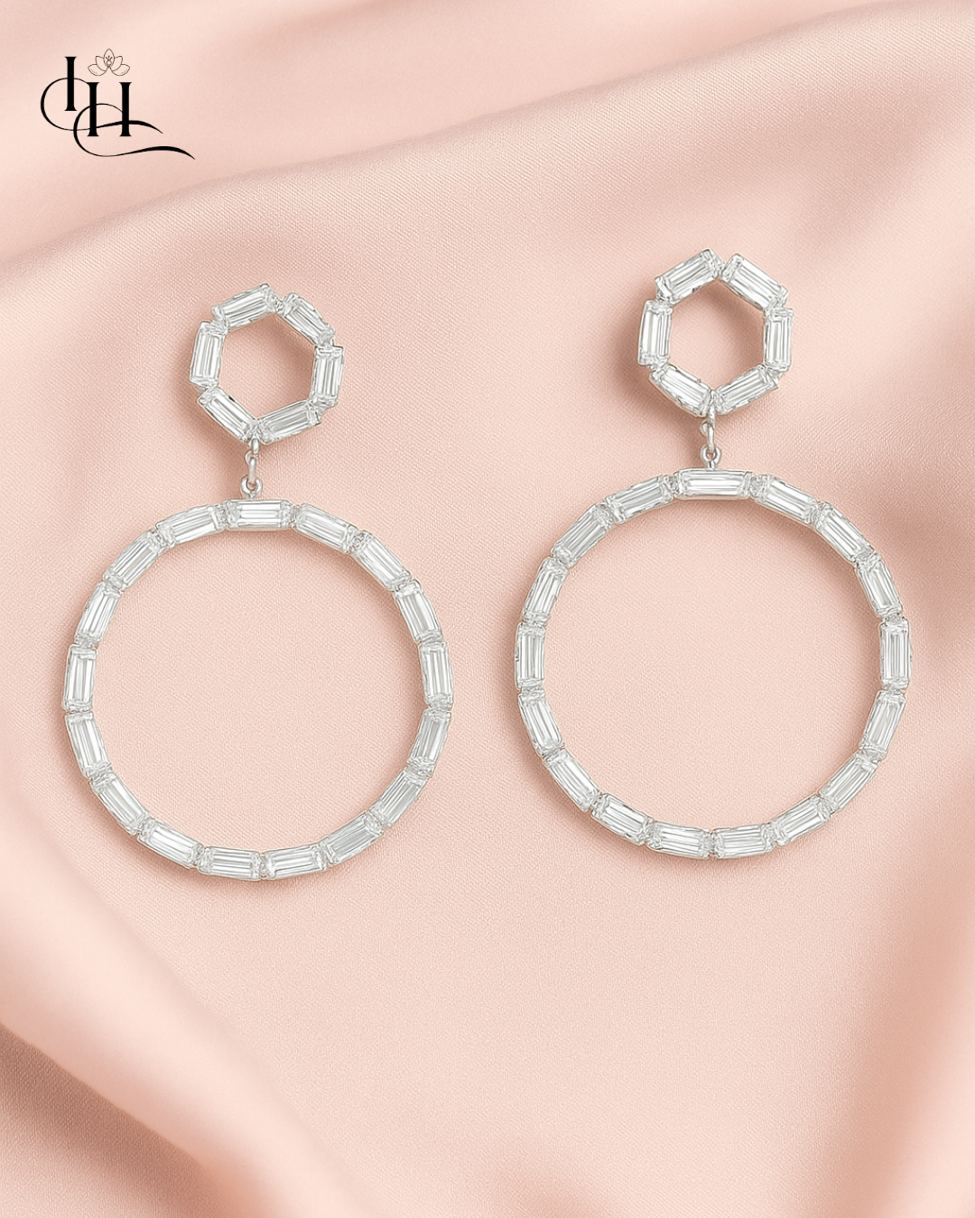 Crystal Baguette Halo Hoop Earrings