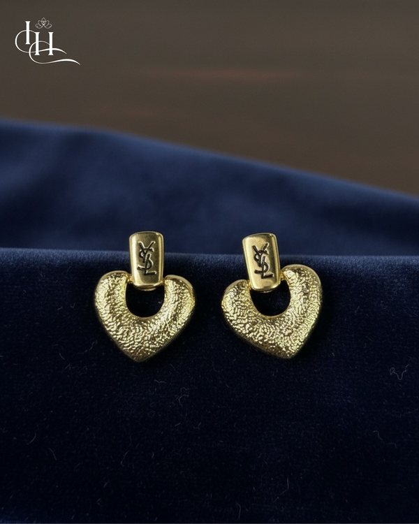 Vintage Textured Heart Drop Earrings